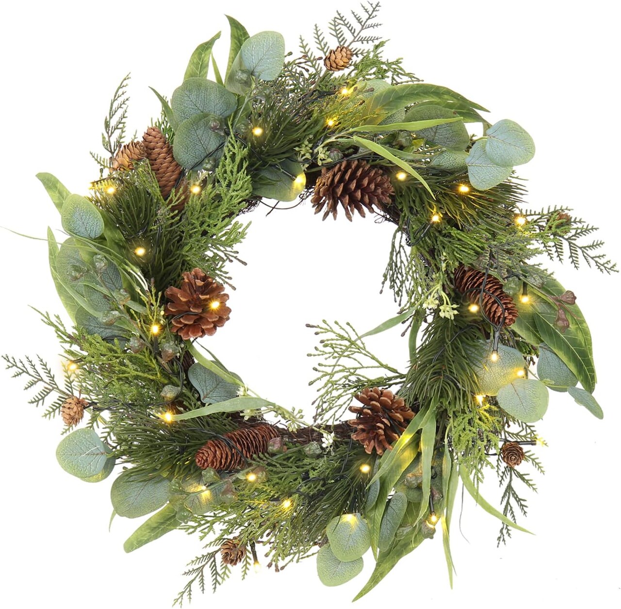 Pre Lit Christmas Wreath for Front Door Lighted Green (18" Battery Powered #01) 8"D x 18"W x 18"H